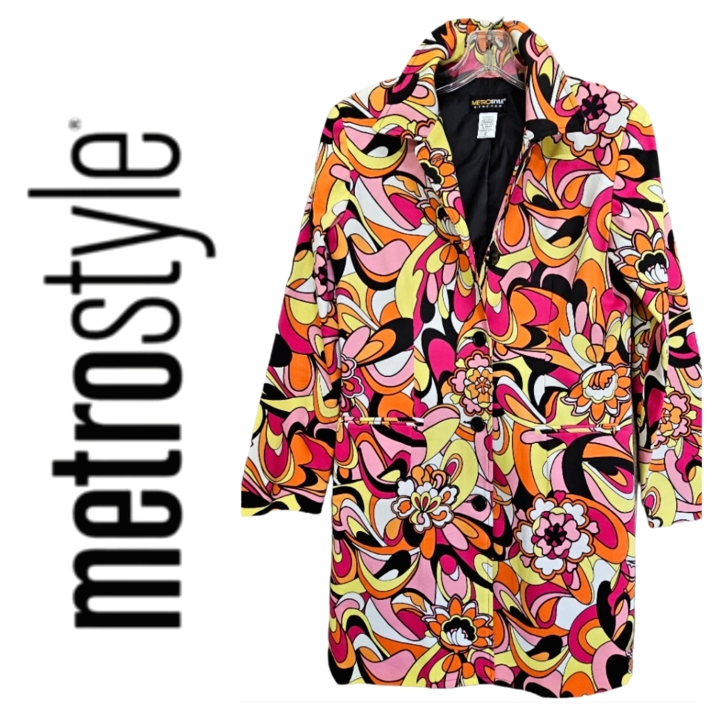 Vintage 90's Nwot Metrostyle Stretch Physcodelic Trench/Blazer